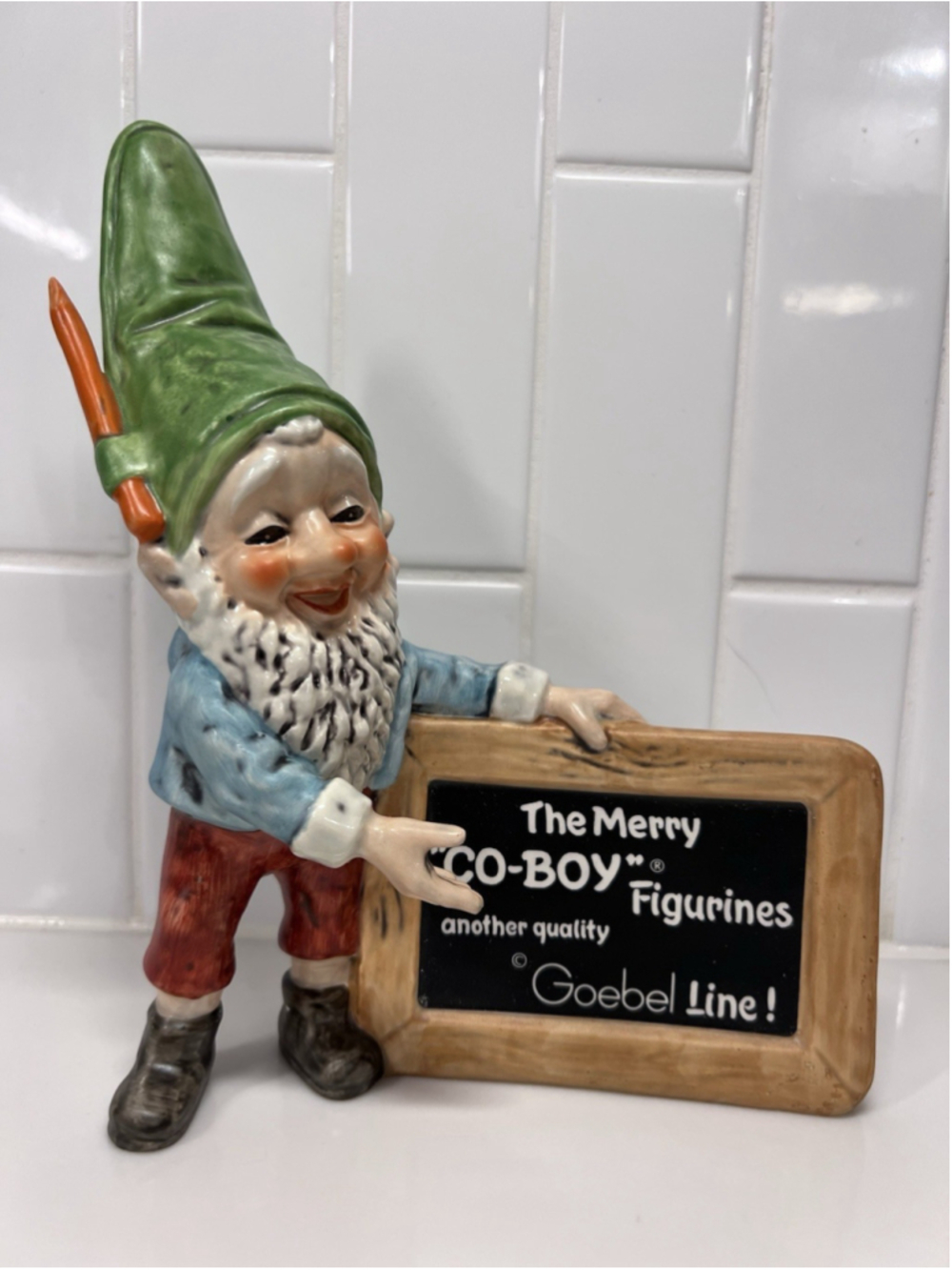 Vintage Goebel Gnome Merry Co-boy Figurine Advertising Sign Plaque 516
